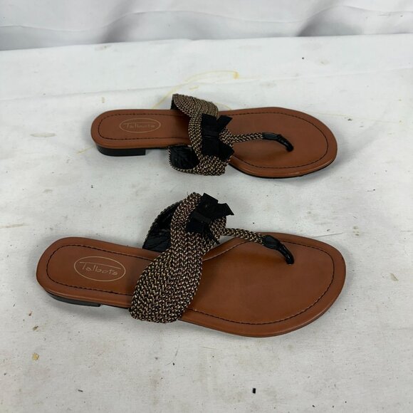 Talbots Womens Braided Strap Sandals Size 8.5B Brown & Black Leather Flip Flops - Picture 3 of 7